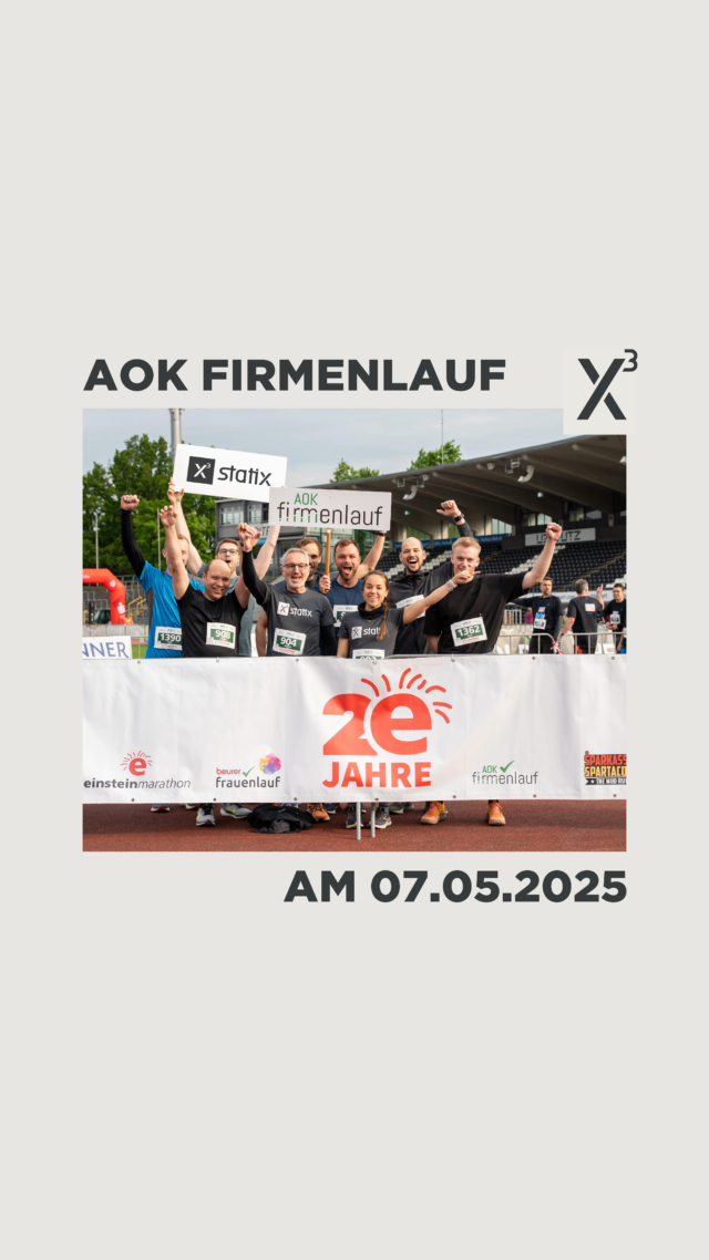 🏃 🏃‍♀️ AOK Firmenlauf 2025 – Wir waren dabei!
Bei bestem Laufwetter meisterten Andreas, Manfred, Daniel, Manuel, Philipp, Marvin, Adrian, Anton u. Anna-Lena am 7. Mai 2025 die 7,4 km lange Strecke des AOK Firmenlaufs im Ulmer Donaustadion.

Bereits im Vorfeld hatte unser insgesamt 13-köpfiges Laufteam beim virtuellen Lauf fleißig Kilometer gesammelt.

Mit insgesamt 630,14 km sicherte sich unser hochmotiviertes Team Platz 46 von 156 in der Kombiwertung.

Wir finden: Starke Performance – starker Teamgeist! 💪

📸 Gruppenfoto: © @einsteinmarathon 

#statix #leipheim #aokfirmenlauf #ulm #firmenlauf2025 #teamstatix #laufenverbindet #teamevent