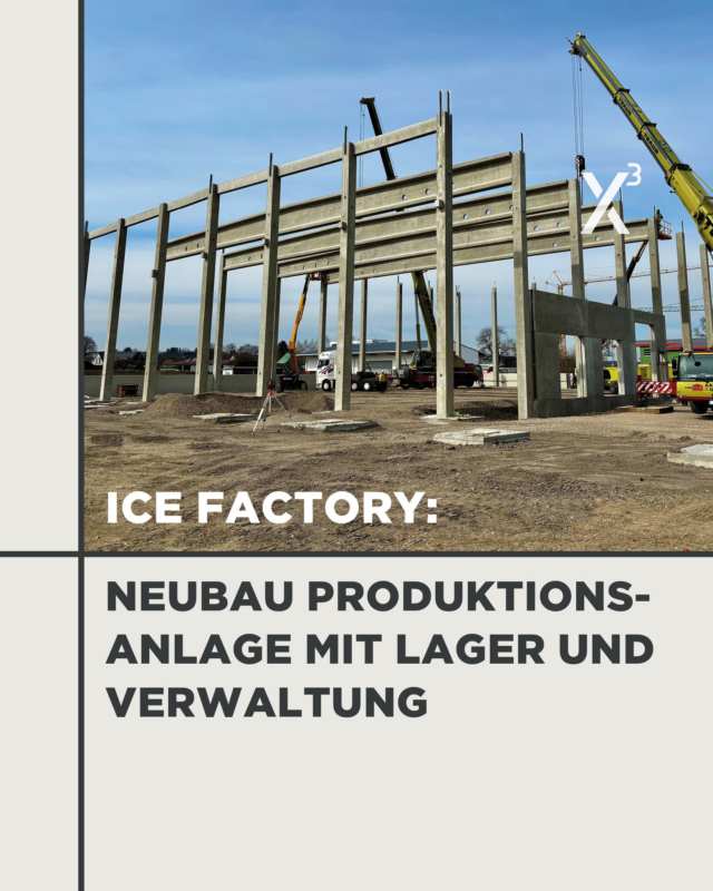 Zwei Hallenschiffe, großflächige Produktionsbereiche und Spannbetonbinder mit bis zu 36 Metern Spannweite: Für die neue Ice Factory entsteht ein Industriebau, der auf wirtschaftliche und robuste Fertigteilkonstruktionen ausgelegt ist.

Die Hallentragwerke werden über eingespannt gegründete Stahlbetonstützen ausgesteift. Ergänzt wird die Produktionsanlage durch einen direkt angebundenen Verwaltungsbereich mit Stahlbetondecken, Fertigteilwänden und Ortbetonstützen.
Zusammen mit Max Wild GmbH @maxwild_official  wurde das Projekt realisiert. 

#statix #leipheim #tragwerksplanung #industriebau #fertigteilbau #ingenieurbau #stahlbeton